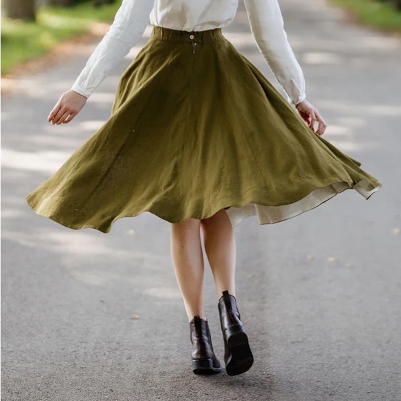 NWOT Son de Flor Linen Classic Skirt Rosemary Green S - Picture 3 of 10